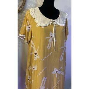 Smile Bear Yellow Babydoll Collar Dress Ungendered Ironic Coquette Lolita Grunge
